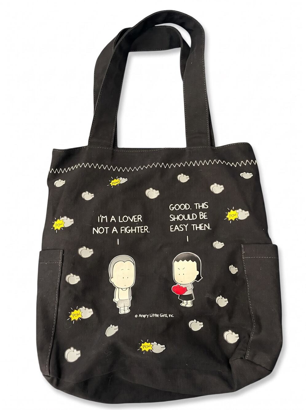 Angry Little Girls Lila Lee Black Canvass Comic Book Collegiate Tote School Bag